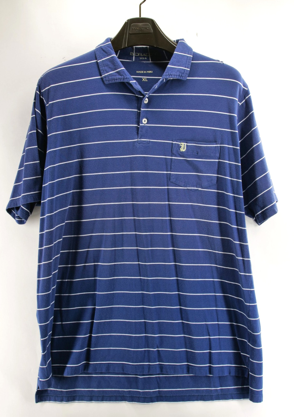 B DRADDY Sport Polo Shirt Mens XL Blue Striped Performance Stretch Golf